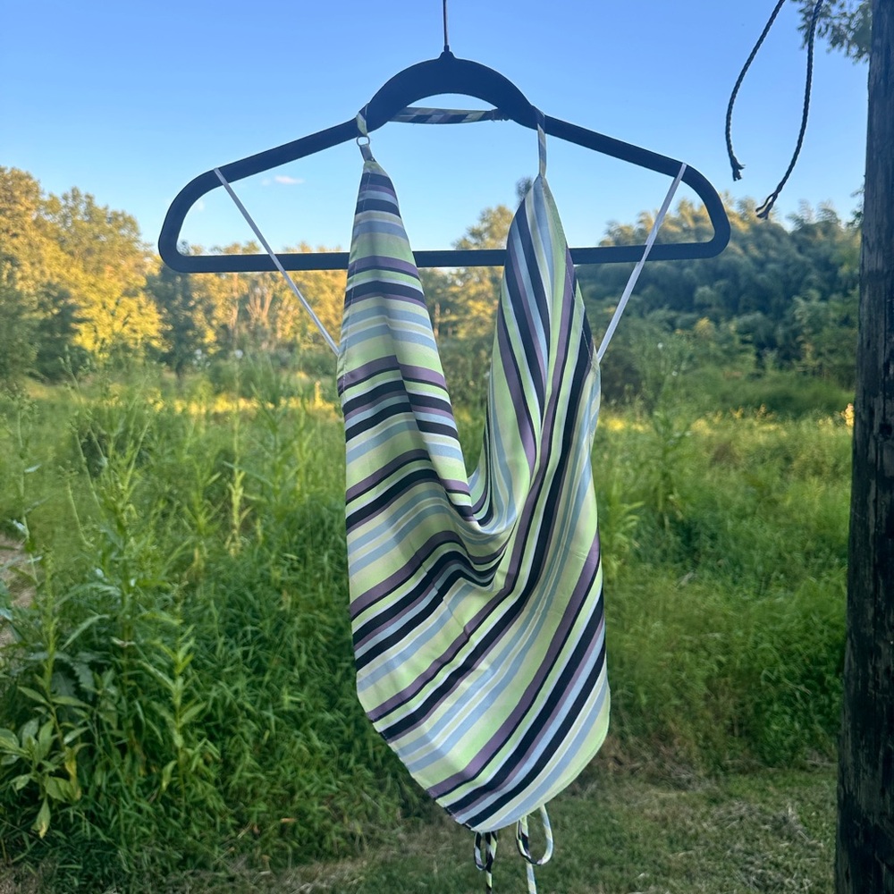 Striped Halter Neck Tank Top
